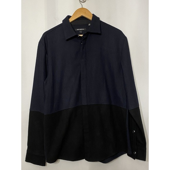 Karl Lagerfeld Shirt Pearl Snap Color block Shacket Long Sleeve NWT Men's Medium - Picture 1 of 9
